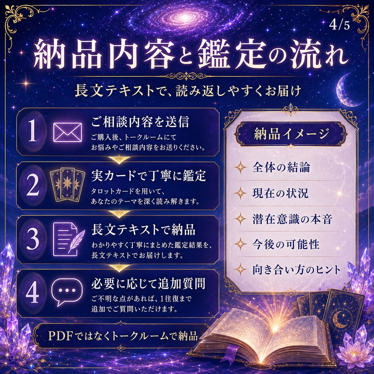 潜在意識にある本音と悩みの根本を鑑定します 恋・仕事・お金・人間関係の流れを、タロットで深く読み解きます イメージ4