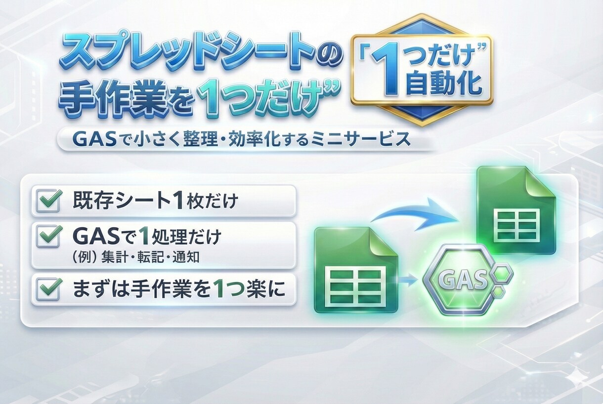 スプレッドシートをGASで1処理だけ自動化します 手作業を1つだけ自動化します。 イメージ2