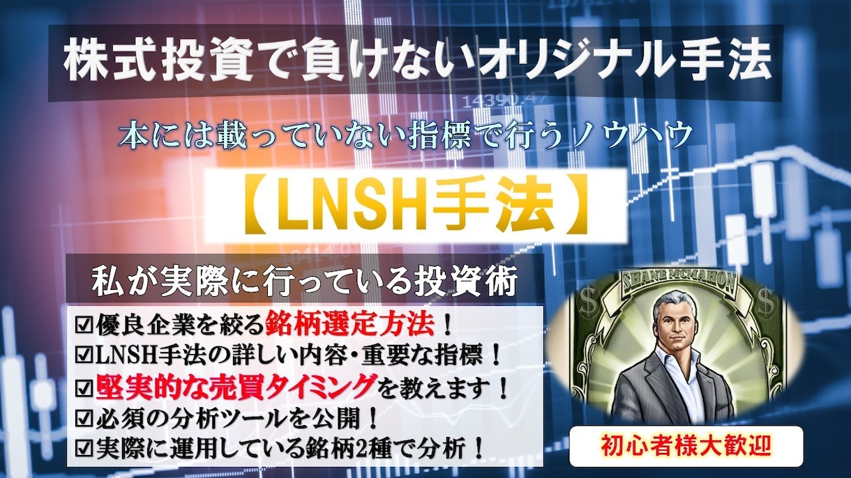 初心者が失敗しない堅実な株式投資手法を提供します 本に載っていないオリジナル手法【LNSH⼿法】で堅実投資！ イメージ1