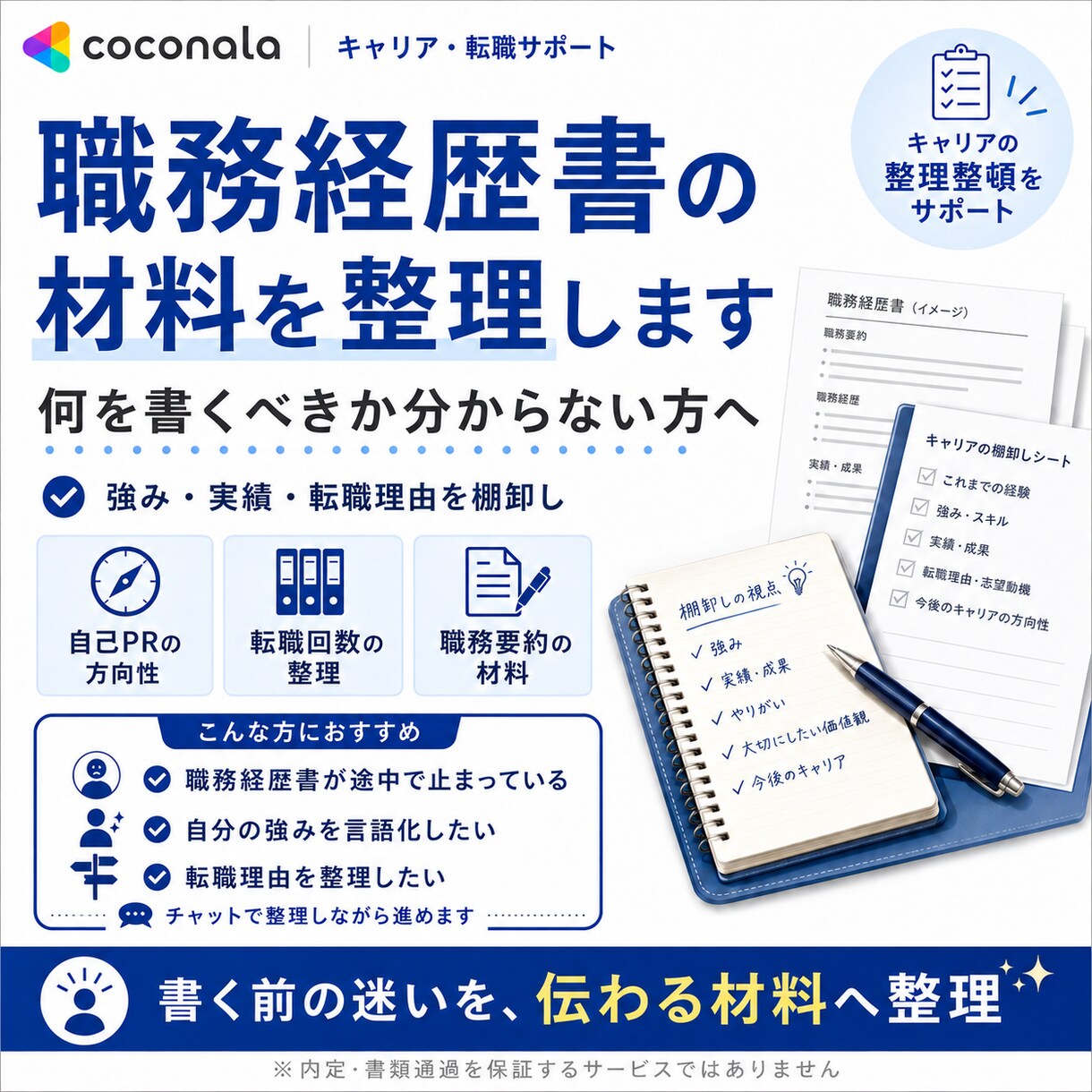 可能性を広げるためのキャリア棚卸しサポートします 【先着5名割引】経歴書作成の壁打ちや漠然としたキャリア不安も イメージ1