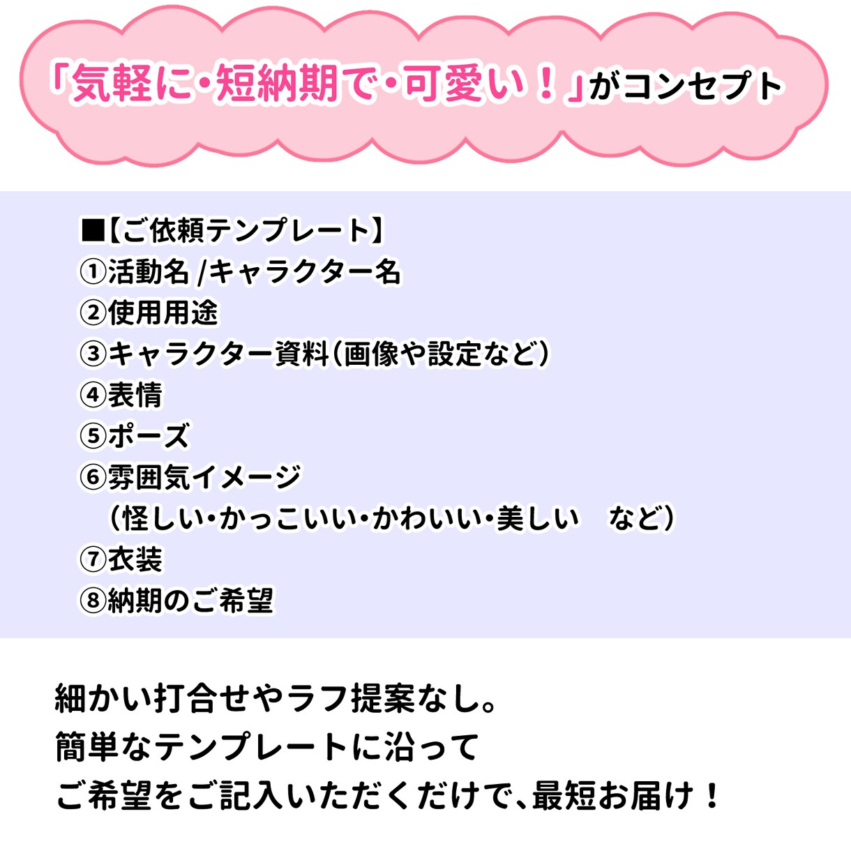 最短1～3日！バストアップイラストを制作します サムネ向き！テンプレ記入だけ！空欄はお任せOK！ イメージ4