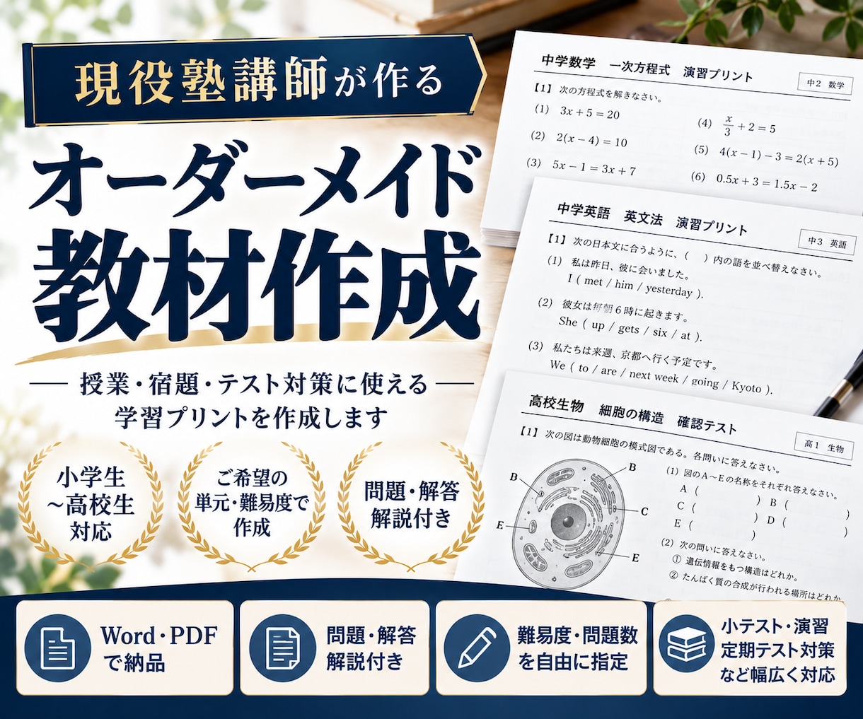 現役塾講師がオーダーメイド教材を作成します 授業・宿題・テスト対策に使える教材を作成します イメージ1