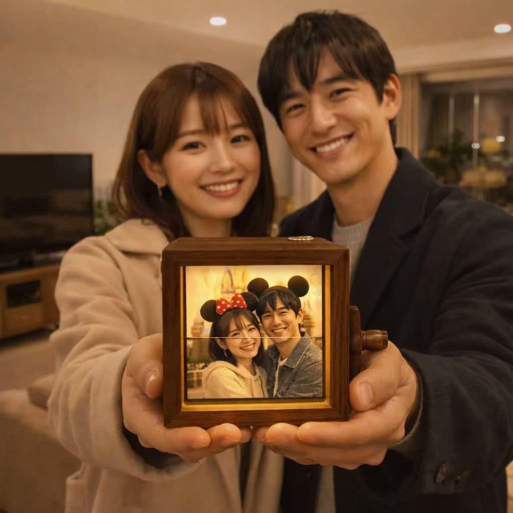 写真が動く木製フォトボックス作りますます 記念日・結婚祝い・両親贈呈品に、灯りでよみがえる名入れギフト イメージ5