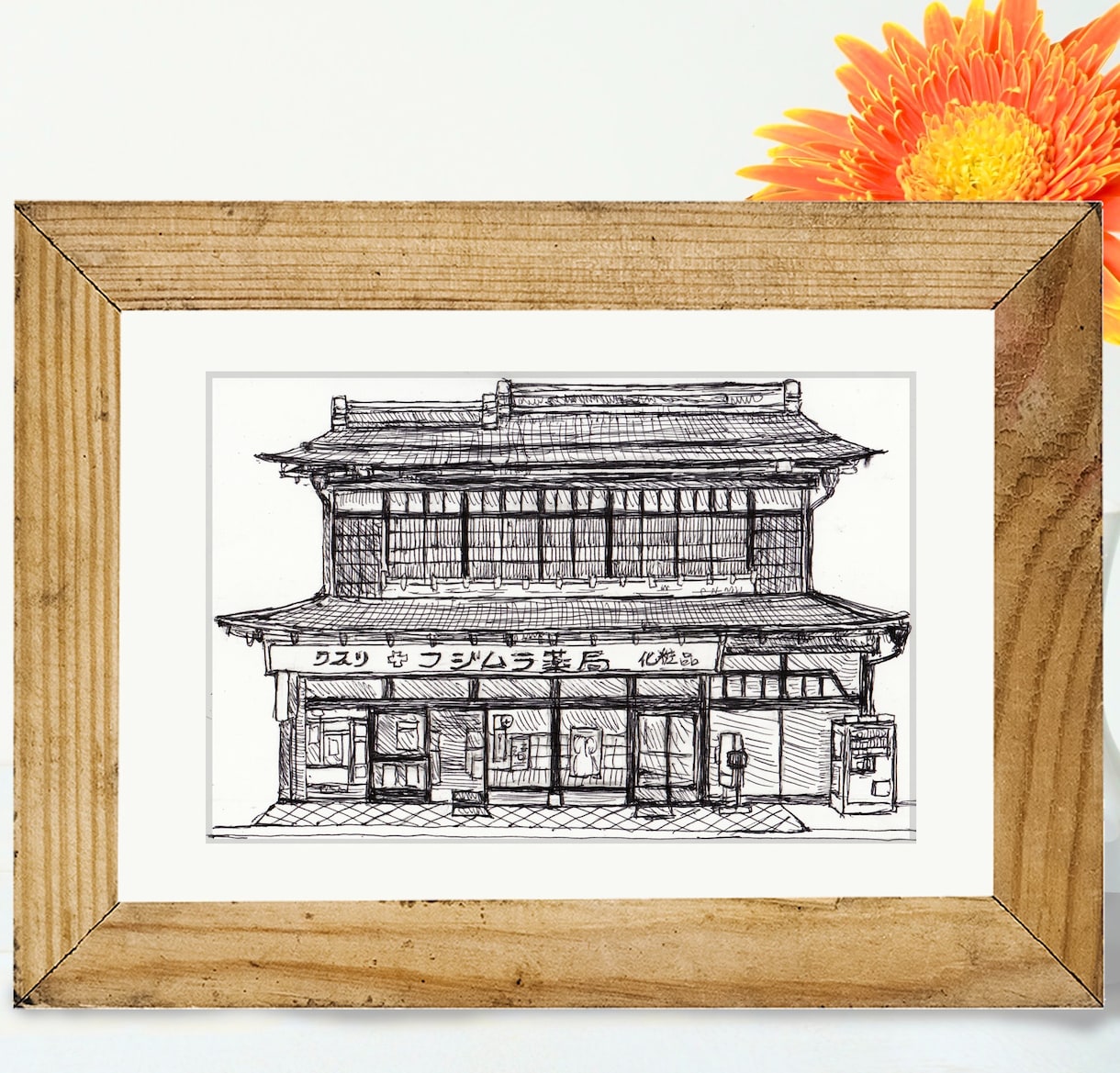 気軽に飾れるボールペン画のモノクロアート作ります 簡易額入り送料込み：はがきサイズの中で作る豊かな世界。 イメージ1