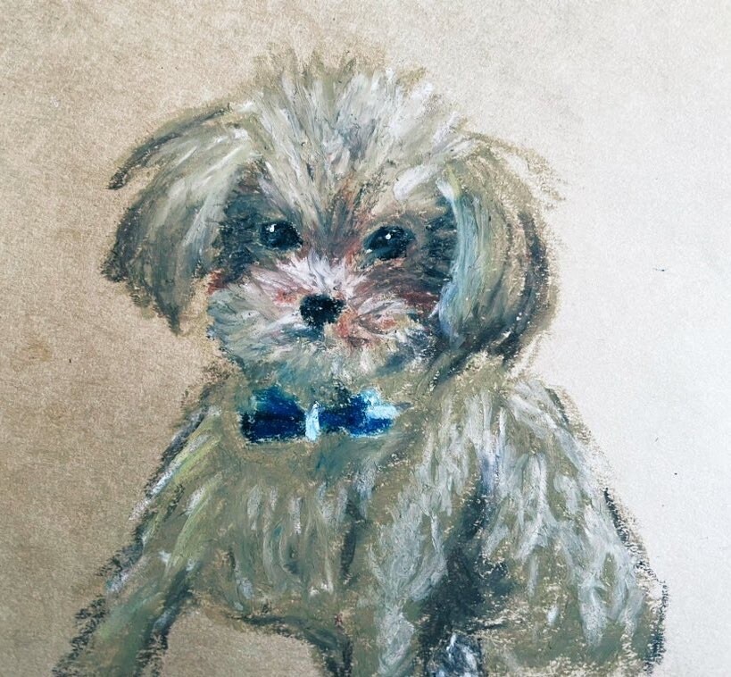 原画配送付き☆犬の絵を描きます あたたかみのあるクレパスで大切なわんちゃんの絵を描きます。 イメージ1