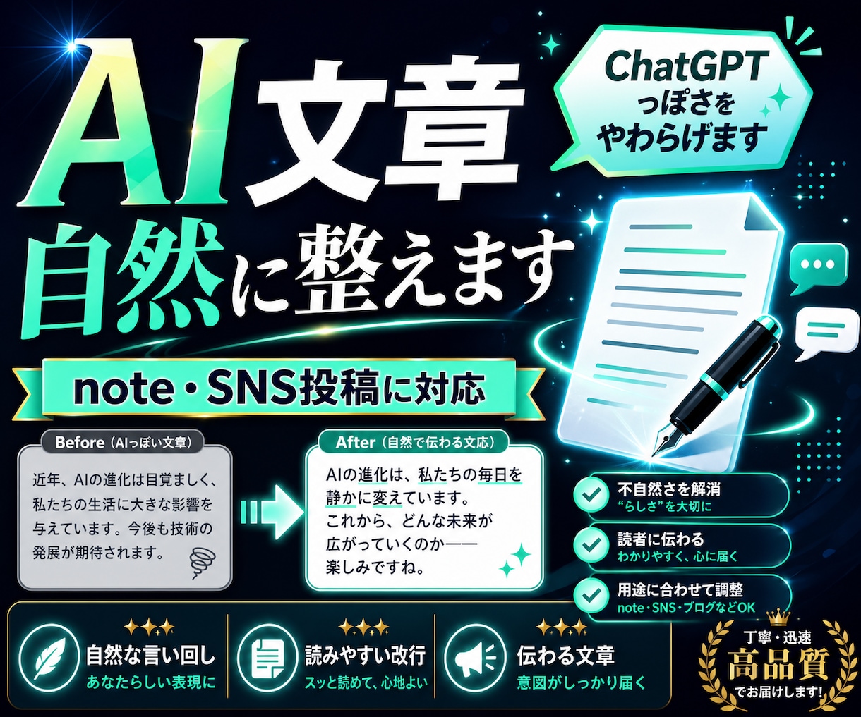AIで作った文章を自然な投稿文に整えます ChatGPTっぽさを消して、note・SNSで読まれる形に イメージ1