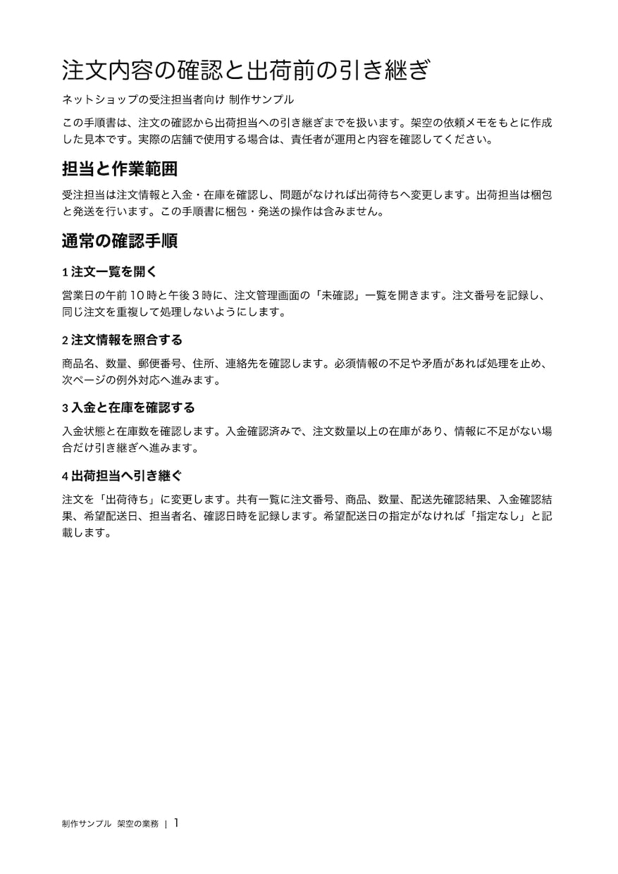 メモから業務手順書とチェックリストを作ります 引き継ぎに使える手順書をWordとPDFで納品 イメージ2