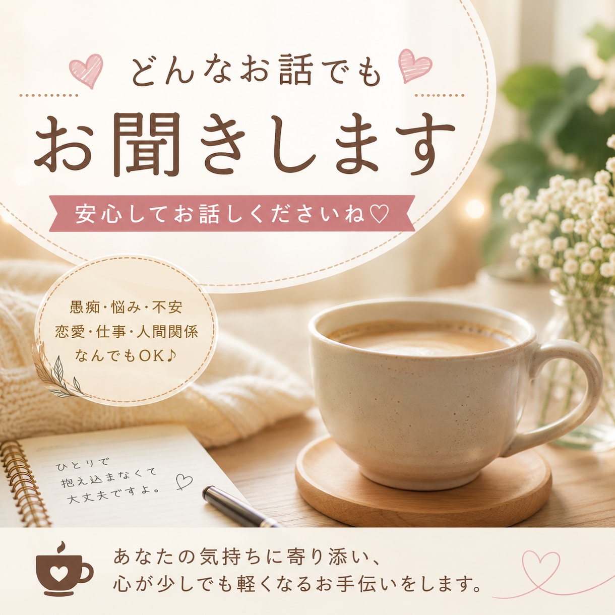 日々の悩み、愚痴、雑談、何でもお聞きします 合わなければ1〜2分で切っていただいて全然大丈夫です！ イメージ1