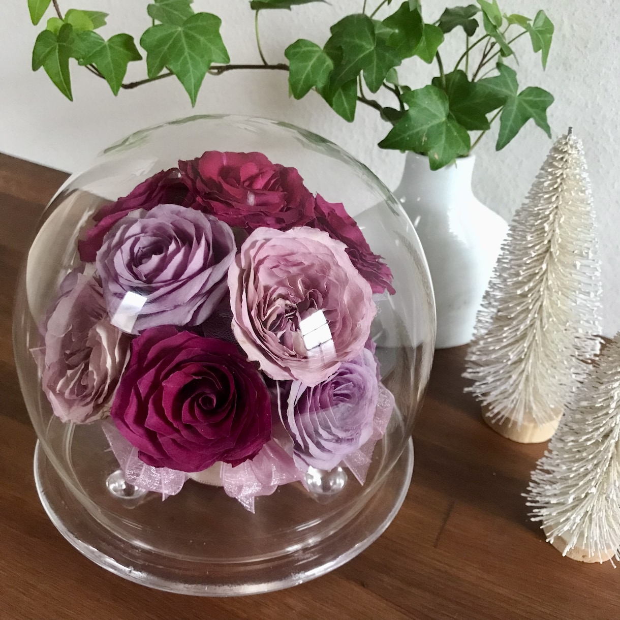 プロポーズの花束　保存　ブーケ　記念の花を残します ラウンドグラス 特別な日の花を立体的に保存　ドライ加工 イメージ1