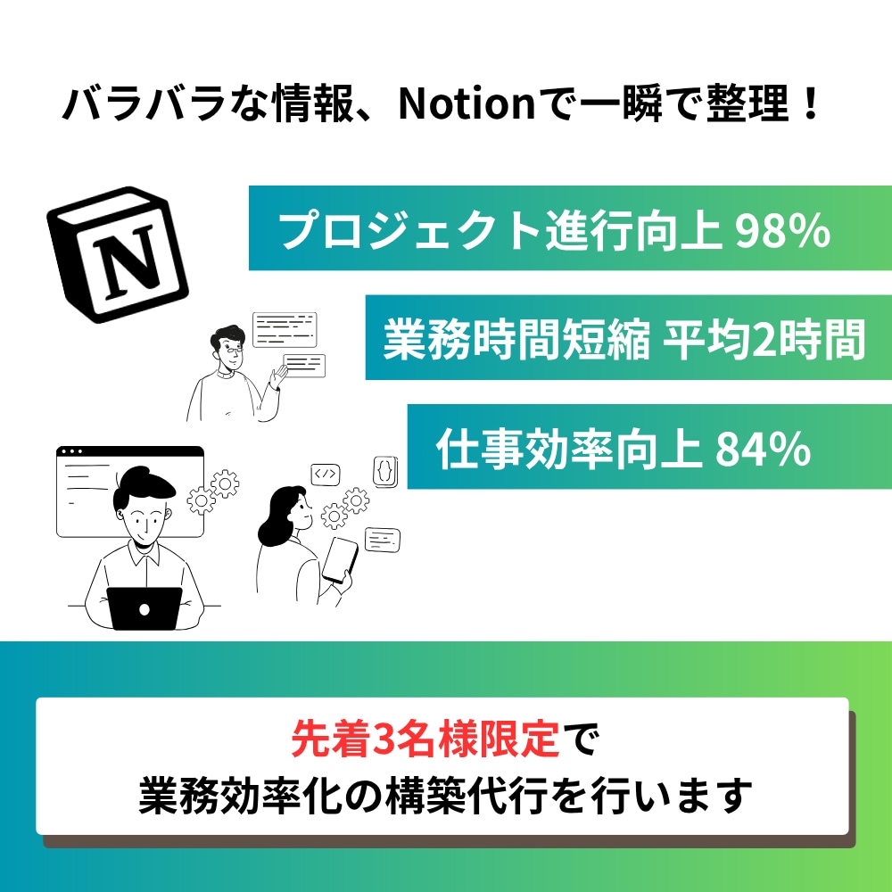 先着3名様限定で、業務効率化の構築代行を行います バラバラな情報、Notionで一瞬で整理！ イメージ1