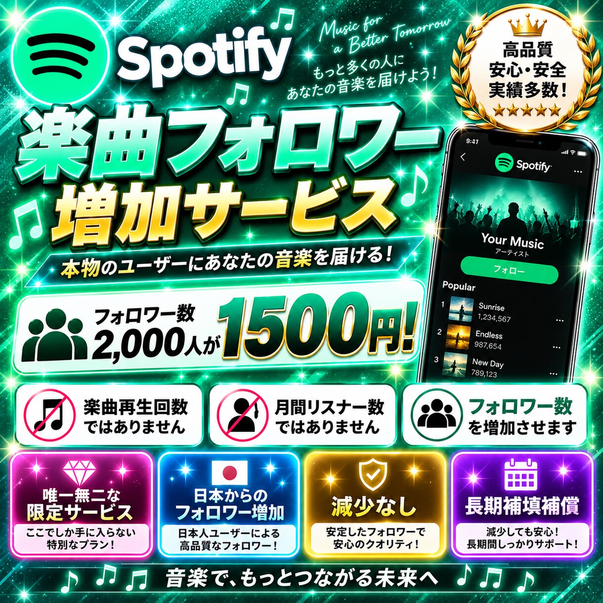 Spotifyの楽曲フォロワー数を増やします プレイリスト画面の日本人フォロワー数2000人が1500円！ イメージ7