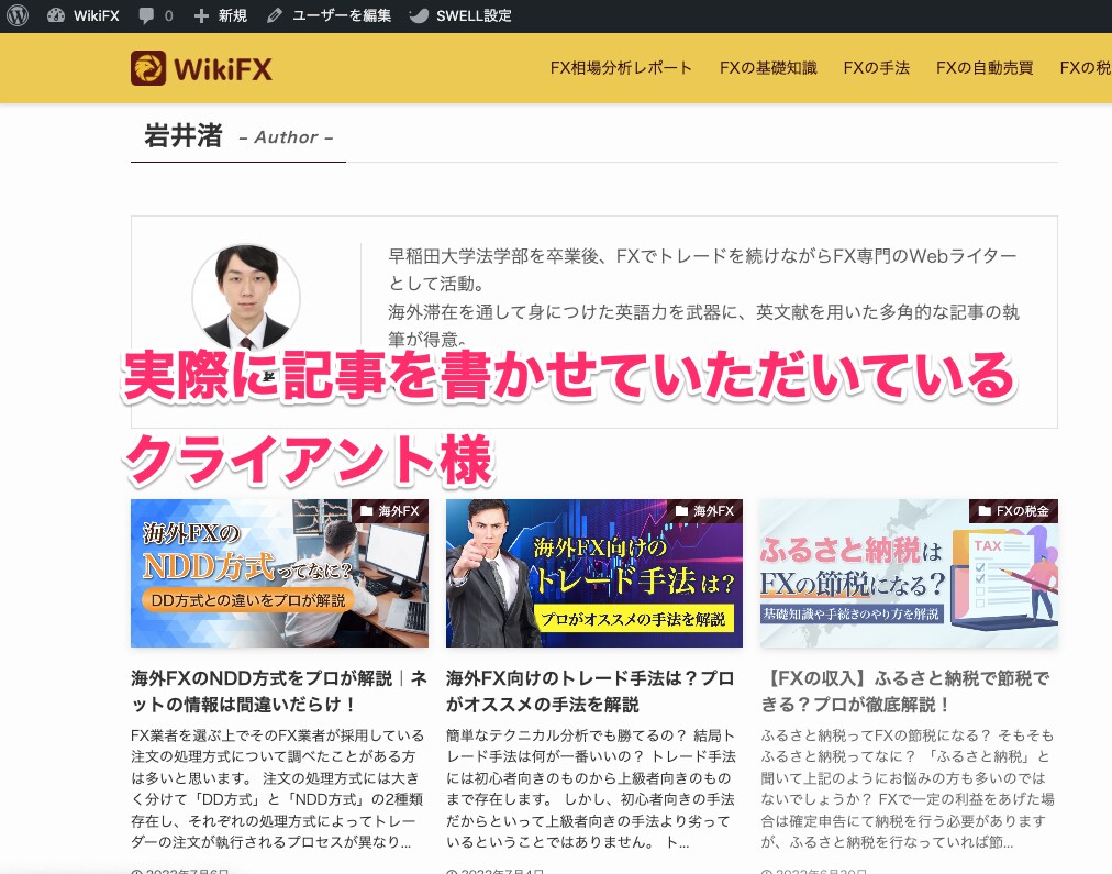 FX関連のSEOライティングをさせていただきます 現役FXトレーダーがどこよりも詳しい記事を書きます。 イメージ1