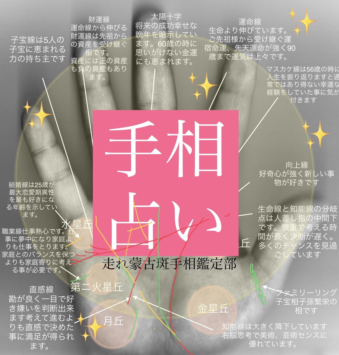 左手専用手相で宿命相を占いますます 先天運生まれ持った不変な宿命ディステニーを占います。 イメージ3