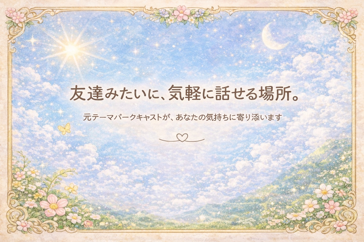 友達と話すように誰かと話したい人、話聞きます 元テーマパークのキャストが話を聞きます イメージ1