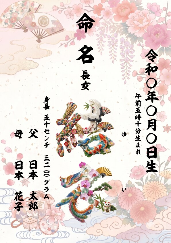命名書★お子様のお名前で作る開運花文字制作します 誕生のお祝いや出産記念に世界に一つの吉兆命名書をお届けします イメージ8