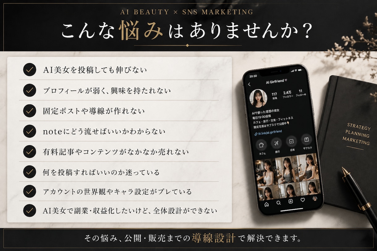 AI美女アカウント収益化を添削しますます AI美女SNS運用を投稿・導線・販売目線で具体的に改善します イメージ2