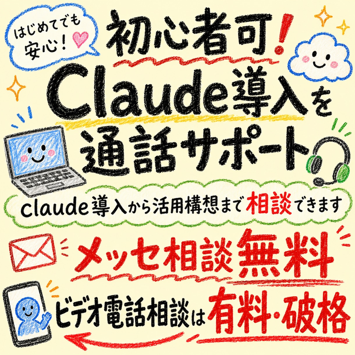 初心者可！Claude導入を通話サポートます claude導入から活用構想まで相談できます イメージ1