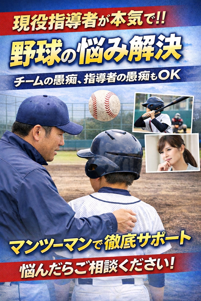 野球の悩み何でも聞きます｜親御さん相談も受付けます 指導者目線で冷静に状況を整理します イメージ1