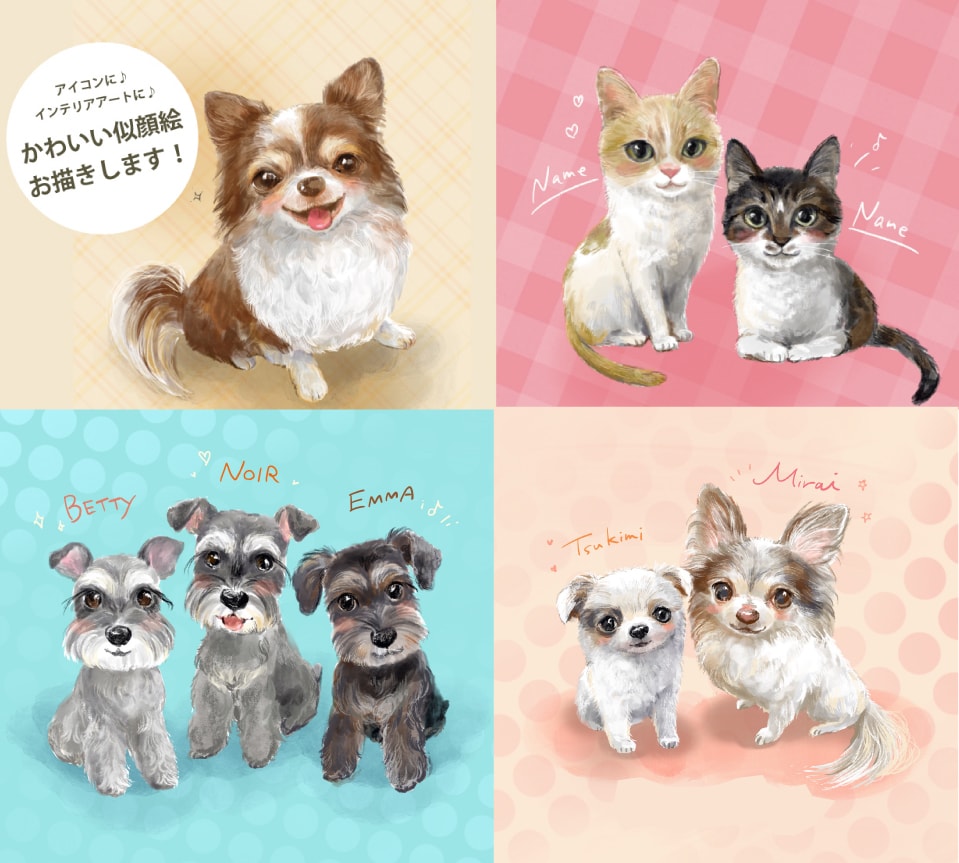 多頭飼いさまもぜひ☆可愛いペットの似顔絵作成します プレゼントにも好評♪ペットの写真を特別かわいくお描きします イメージ9