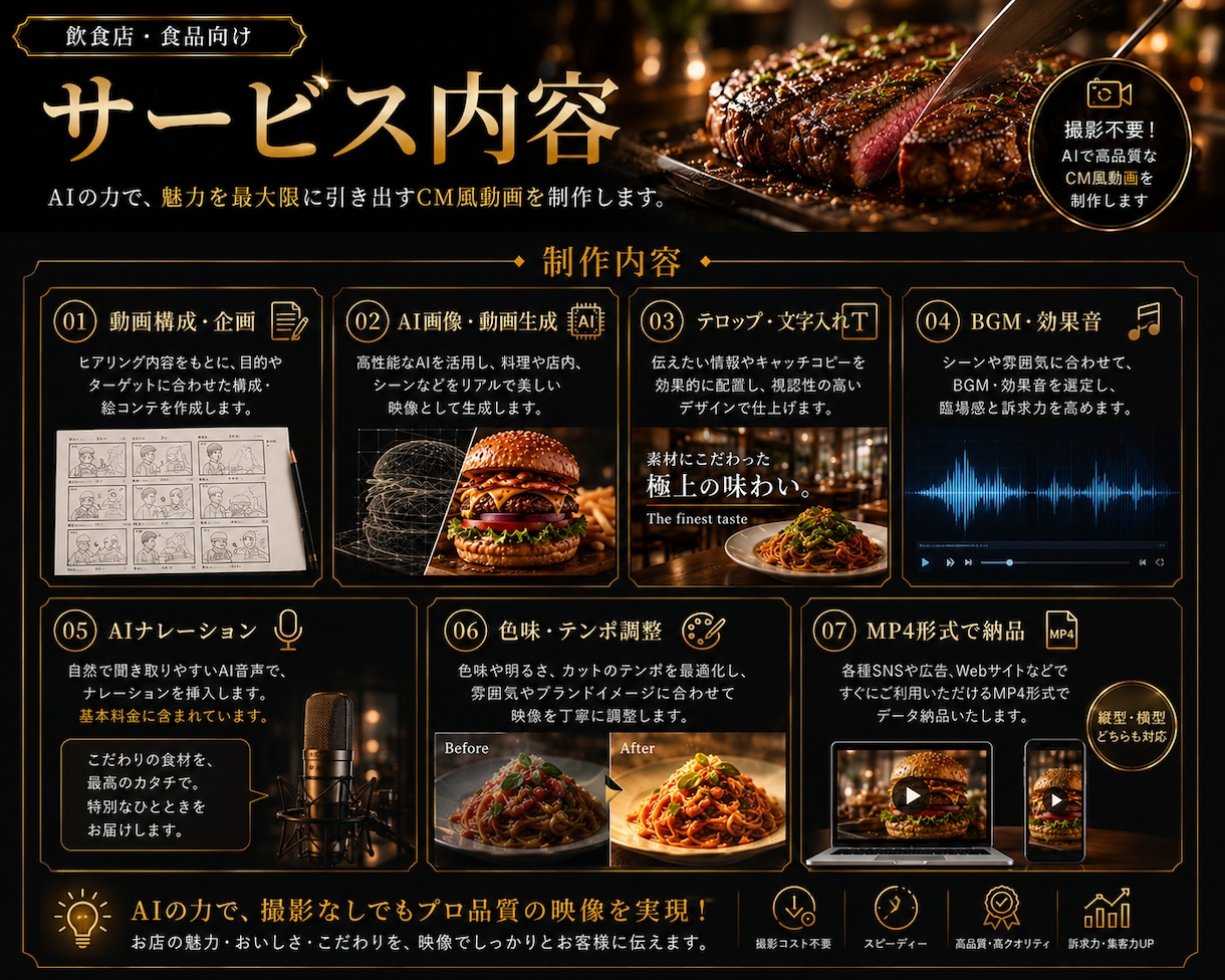 飲食店・食品向けAI広告・PR動画を制作します 撮影不要！SNSで目を引く飲食店・食品のCM風PR動画を制作 イメージ4