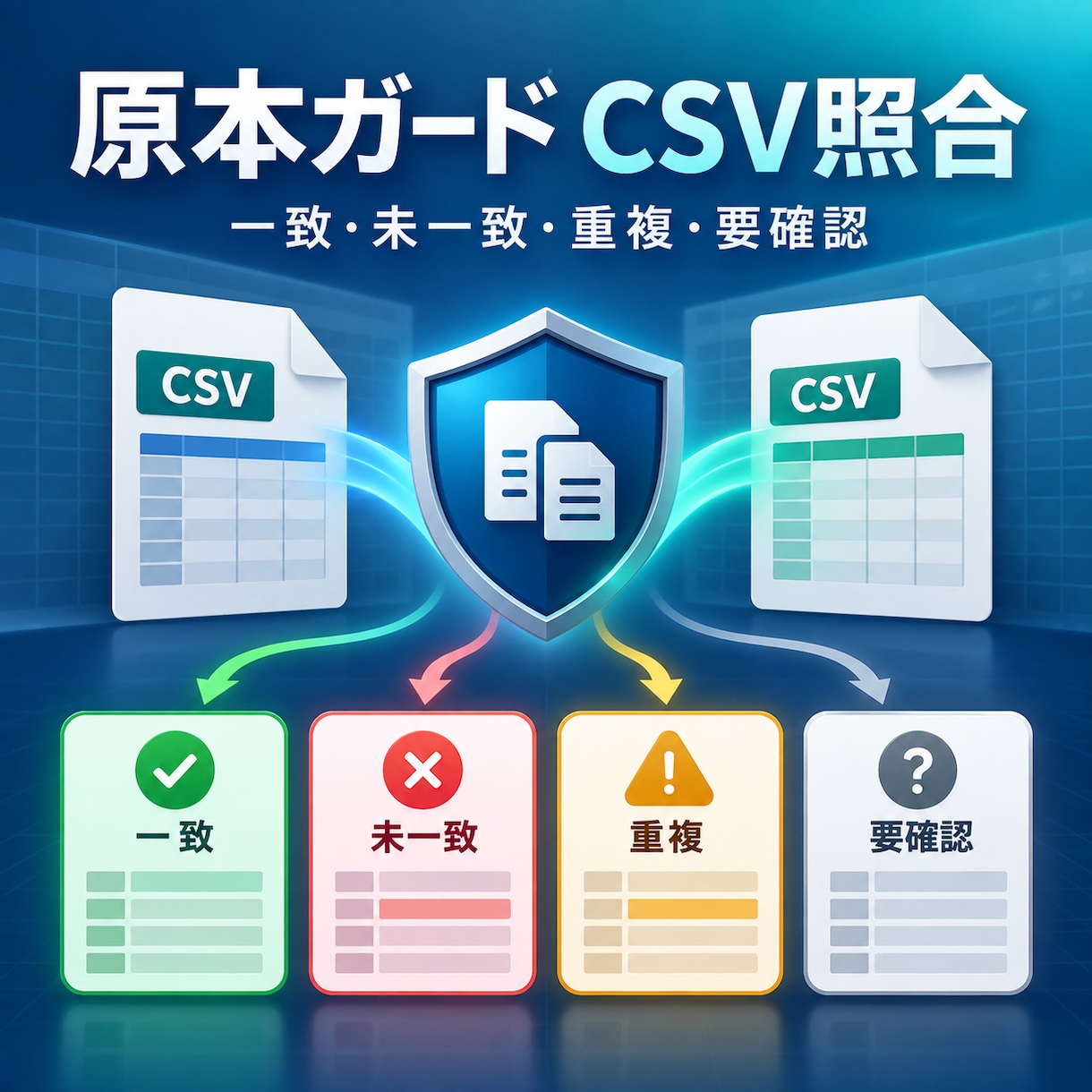Excel・CSV一覧を安全に照合します 原本を上書きせず重複・未一致・空欄を整理 イメージ1