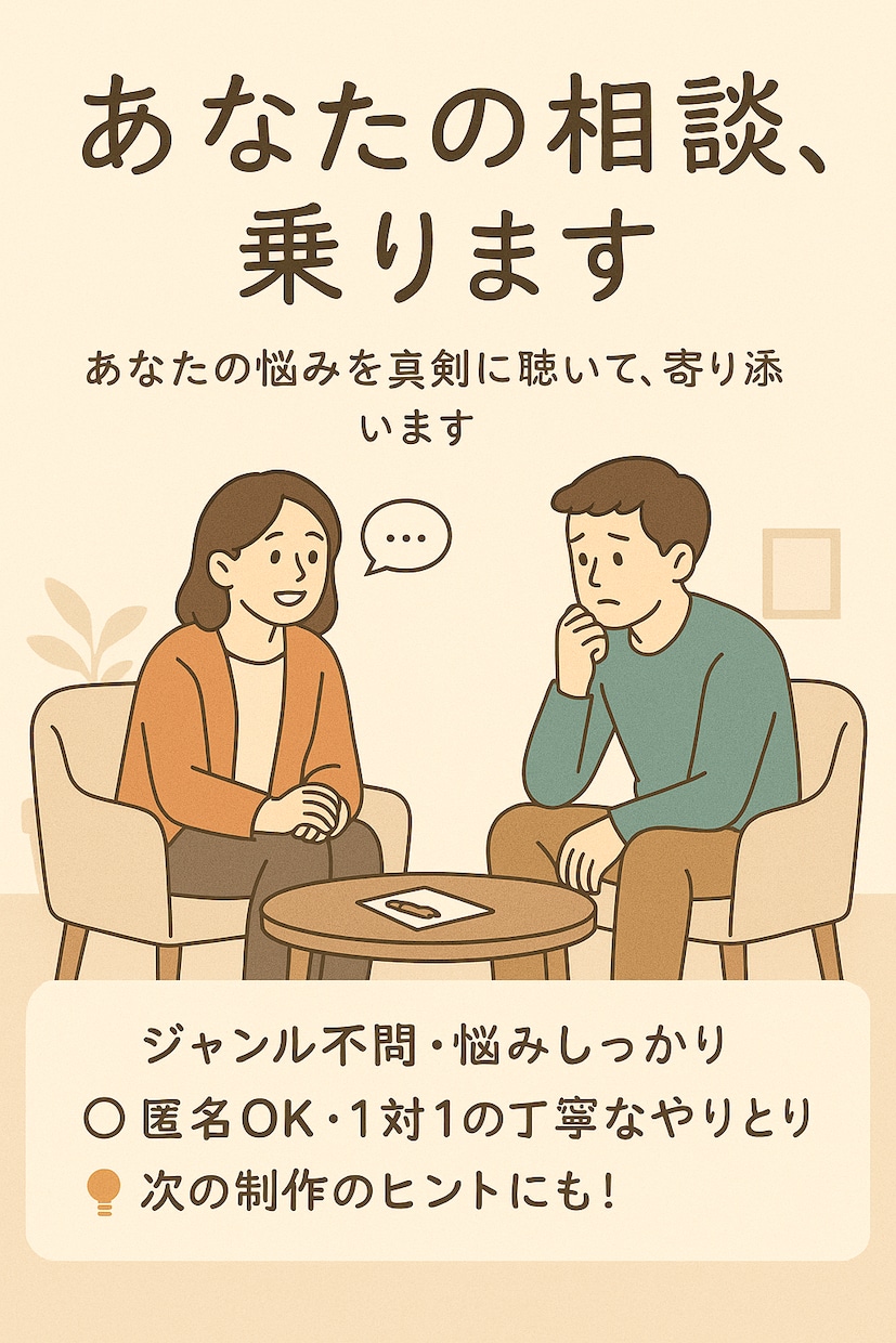即日対応◎ 悩み・愚痴・人間関係、なんでも聞きます 相談相手に困っているあなたへ。親身になってお話聞きます。 イメージ1