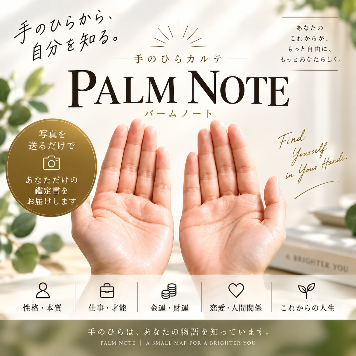 両手の写真からあなたの「手のひらカルテ」を作ります 性格・才能・仕事・金運・恋愛を丁寧に読み解く手相鑑定レポート イメージ1