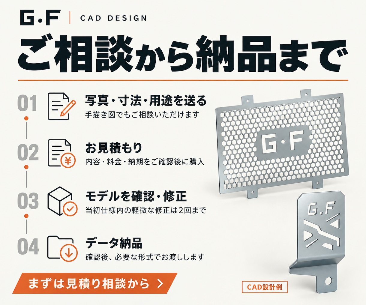 バイク用ガードやステーのCADデータを作ります 手描き図と寸法から、ワンオフ部品づくりをお手伝い イメージ4