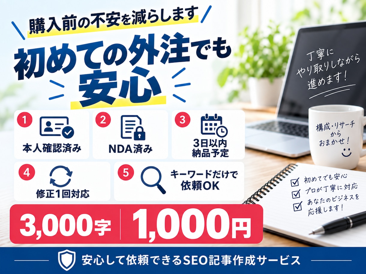 SEOブログ記事を丸投げで作成します キーワードだけでOK構成リサーチ込｜3,000字1,000円 イメージ4