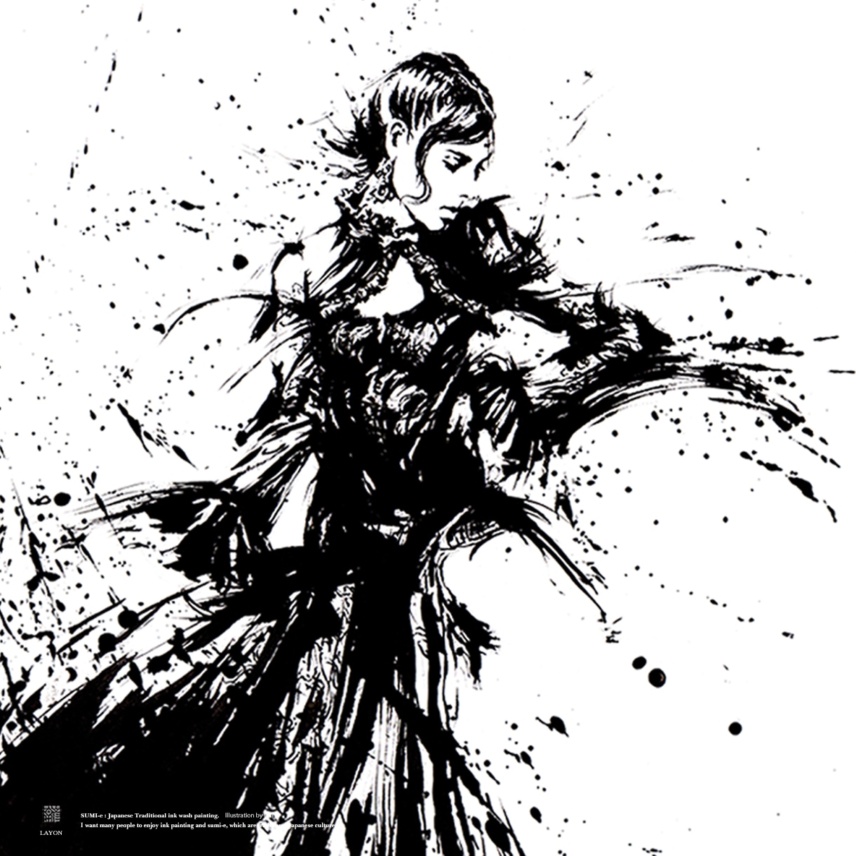 人物の【墨絵イラスト】を作画します 墨が放つ鮮やかなコントラスト。墨絵イラスト制作します。 イメージ2