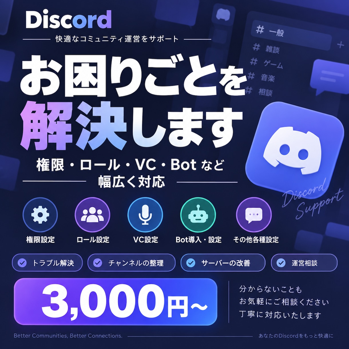 Discordのお困りごとを解決しますます 権限・ロール・VC・Botなど幅広く対応 イメージ1