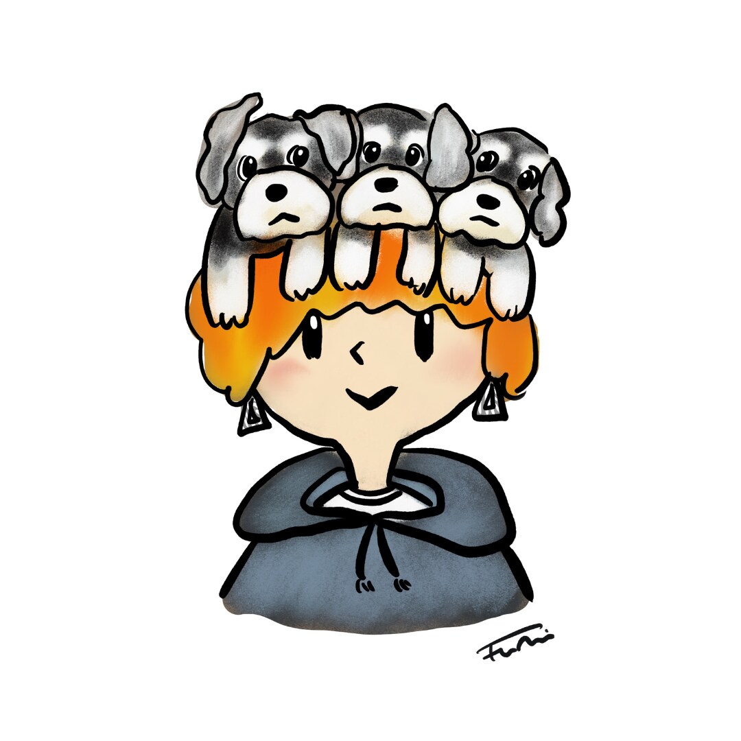 個性的！オーナー様の頭に乗せたうちの子を描きます ユニークな似顔絵がお好みの方へ　お子様のネームタグにも イメージ3