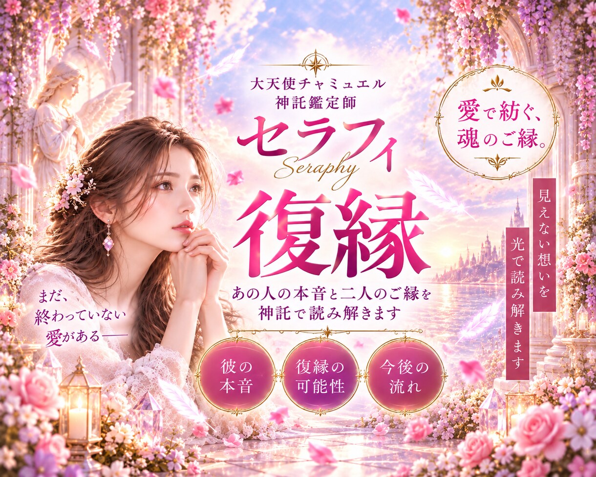 復縁｜あの人の本音と二人のご縁を神託で読み解きます 大天使チャミュエルの聖光で、彼の想いと復縁への流れを視ます イメージ1