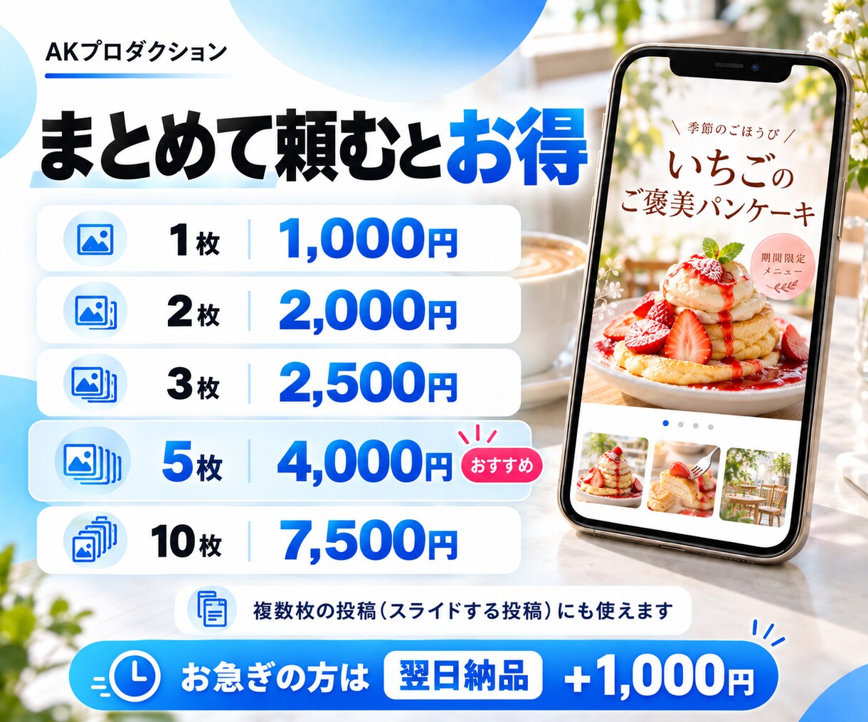 インスタ投稿画像を1枚1,000円で作成しますます 告知やメニュー紹介に！まとめて頼むとお得です イメージ2