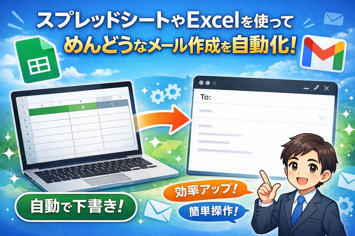 スプレッドシート/エクセルでメール作成自動化します 顧客リストからメールを一括作成するツールを作成します イメージ1
