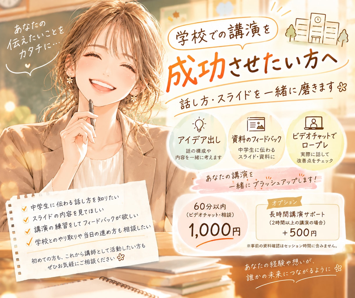 学校講演の✴準備・練習✴をお手伝いします 「また来てほしい」が待ってる✿現場目線でフィードバック！ イメージ2