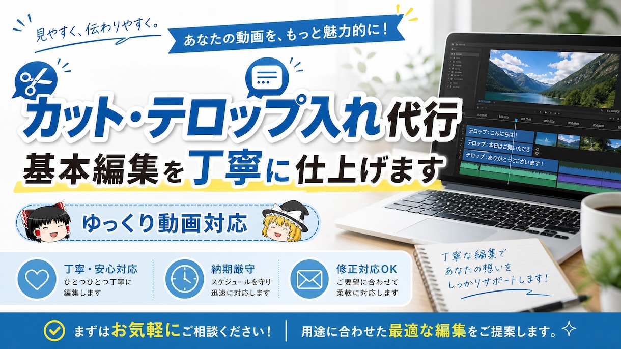 カットやテロップ、ゆっくり動画などを請け負います お客様が納得のいくよう、最大限努力させてもらいもらいます。 イメージ1