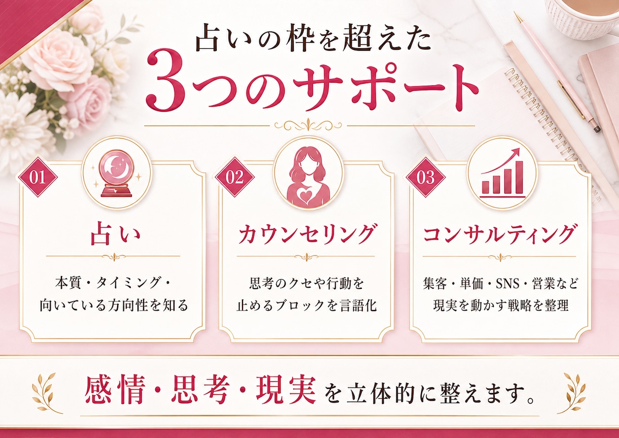 経営者フリーランスの起業・事業成功をサポートします 占い×カウンセリング×コンサルで本気の改善改革好転を後押し! イメージ3
