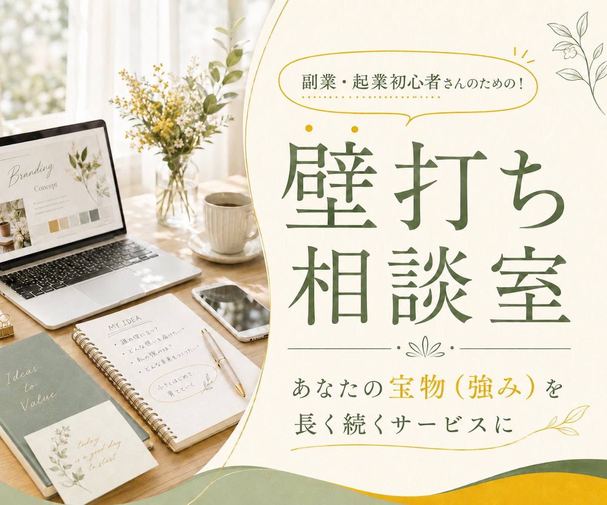 副業・起業のモヤモヤを一緒に整理します 何から始める？を90分で見える化｜やさしく壁打ちします イメージ1