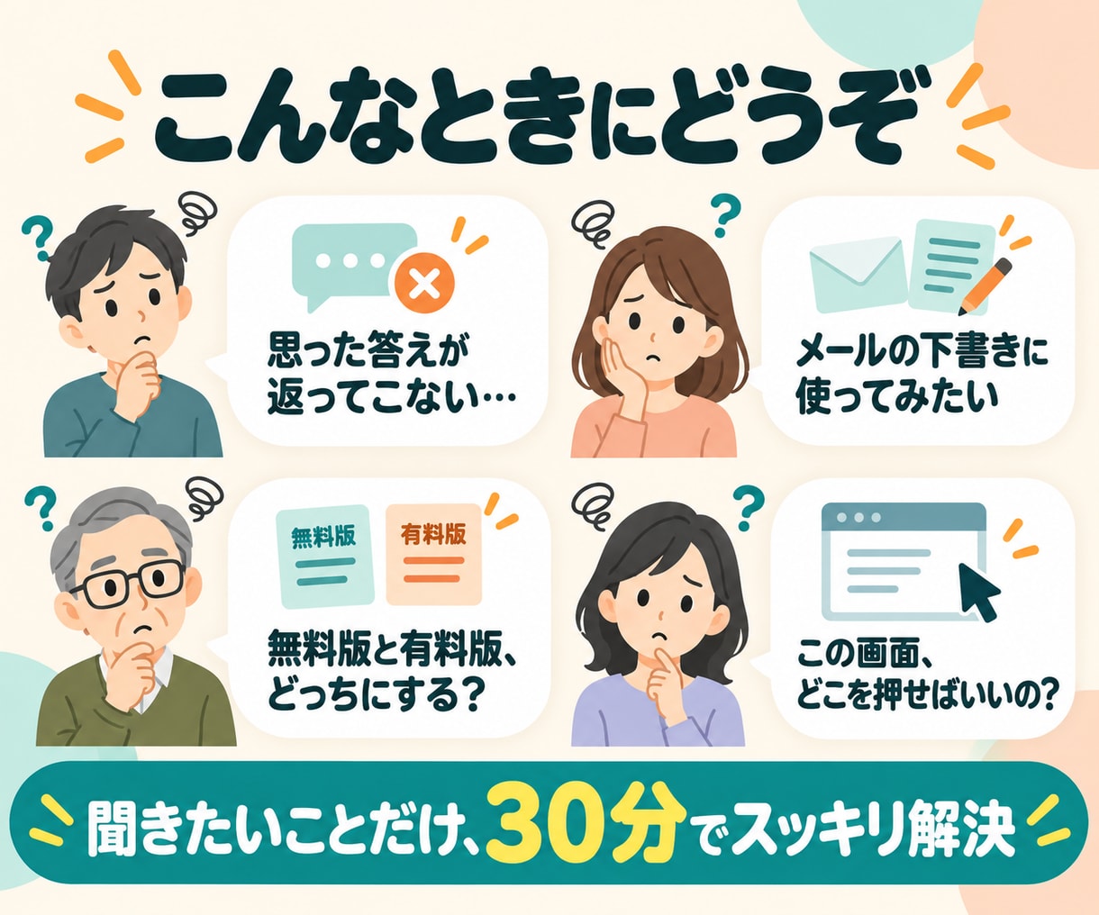 ChatGPTの困りごとを30分で解決します サポート歴8年半のプロが画面を見ながらサクッと解決 イメージ2