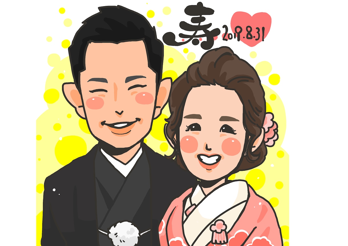 即日対応！ウェルカムボード結婚祝い似顔絵描きします プラス3,500円(着払)で、額に入れて配送も承ります イメージ2