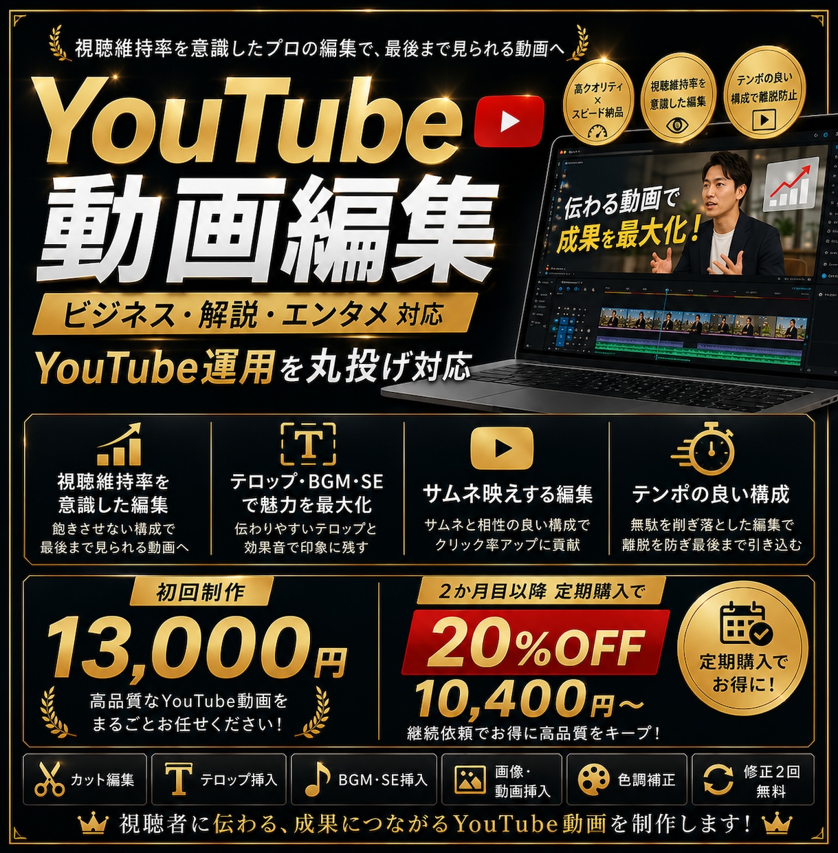 丸投げ対応_ YouTube動画を編集します ビジネス・解説・バラエティまで幅広く対応 イメージ1