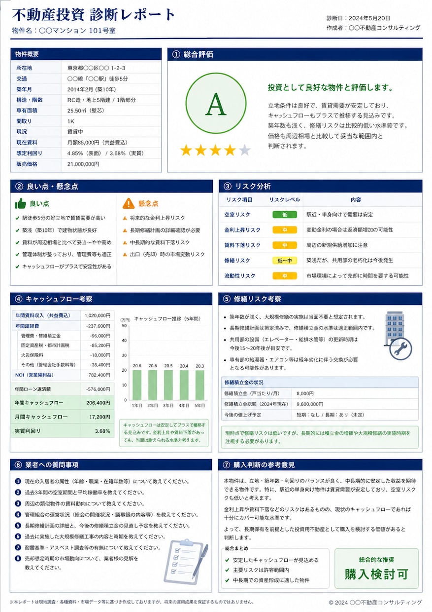 その収益物件、買って大丈夫か現役大家が診断します リスク分析・質問リスト作成・楽待ベストアンサー1位実績 イメージ5