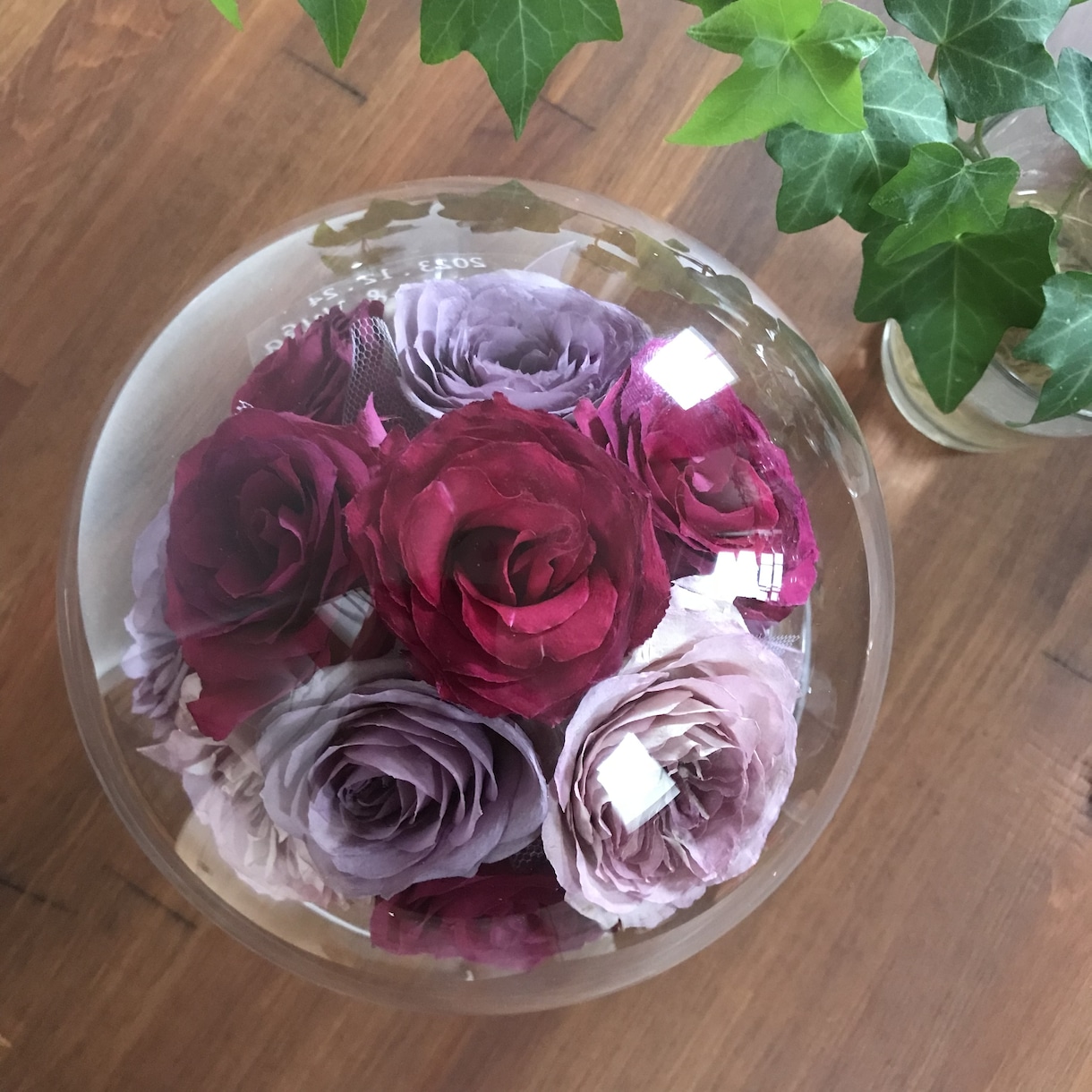 プロポーズの花束ウエディングブーケ記念の花残します 【ラウンドグラス】特別な日の花を立体的に保存　ドライ加工 イメージ5