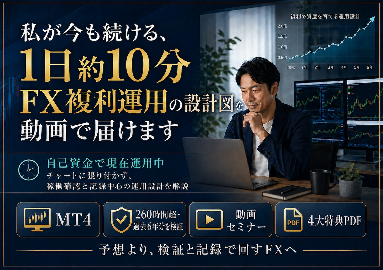 1日約10分で続けるFX複利運用の設計図を届けます 260時間超、6年分を検証。現在も自己資金で運用中 イメージ1