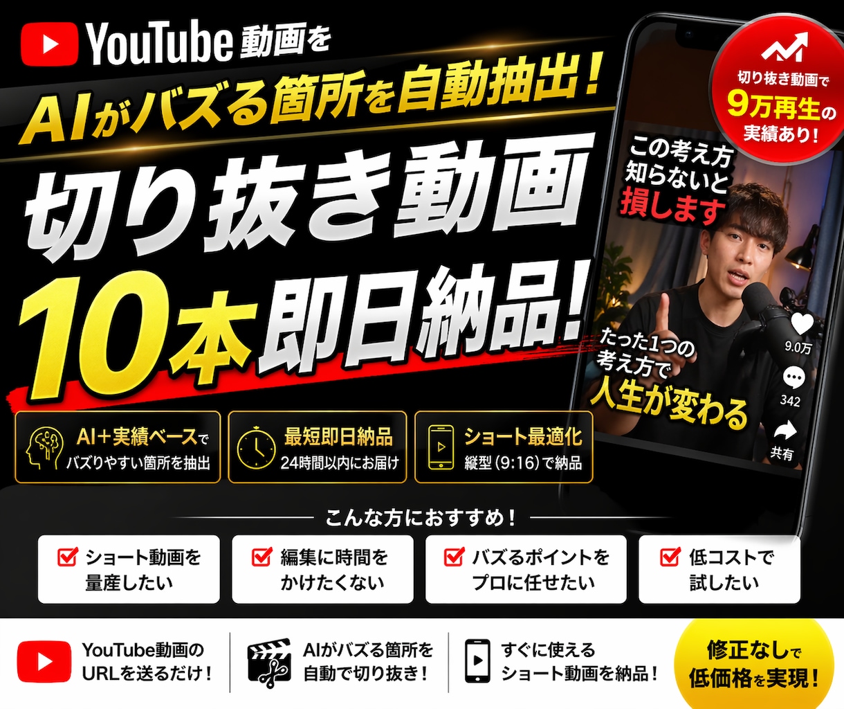 量産！YouTube切り抜き10本即日納品します バズりやすい箇所をAIで自動抽出 イメージ1