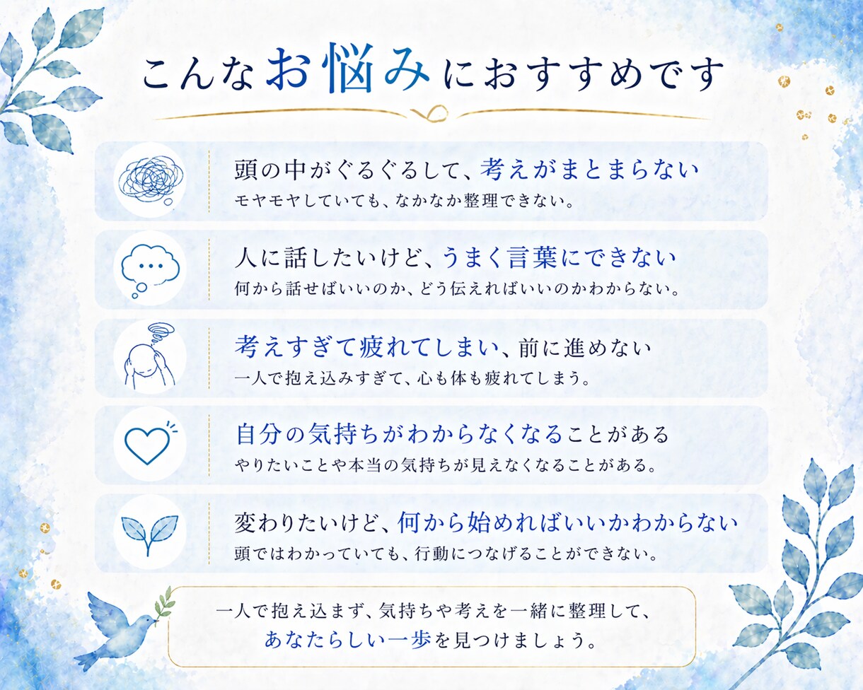 あなたのモヤモヤを言語化し頭を整理しますます うまく言葉にできないお悩みでも大丈夫です イメージ6