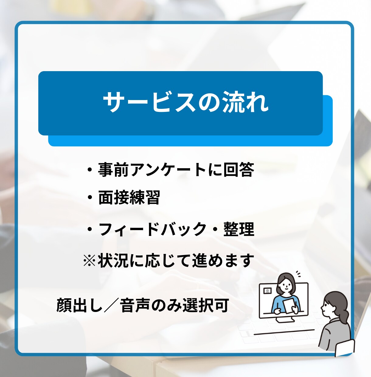 緊張しても大丈夫｜オンライン面接練習サポートします 何を話せばいいかわからない状態から、 「これなら話せる」へ イメージ4