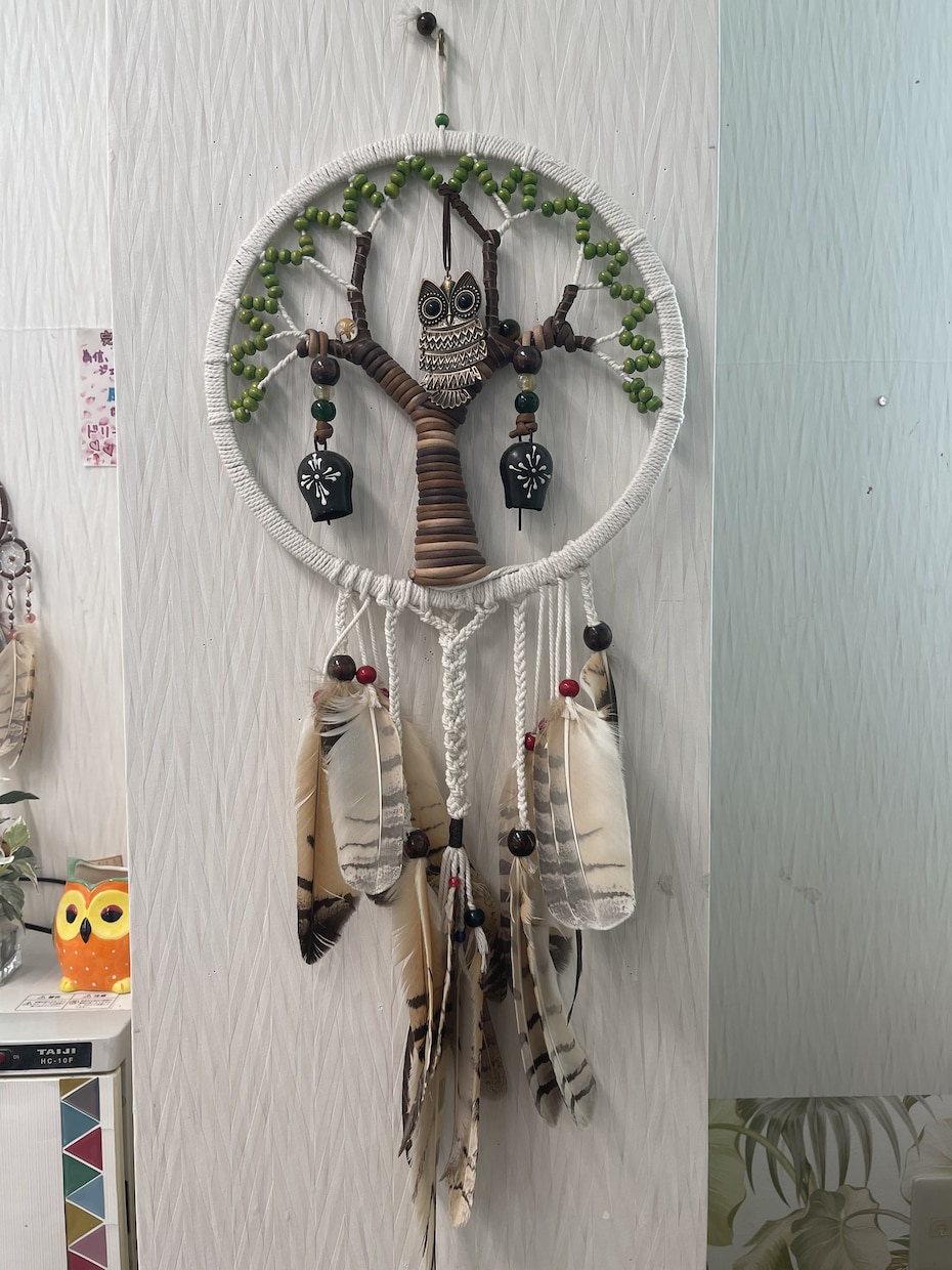 本物のフクロウの羽でドリームキャッチャー作ります フクロウの抜け落ちた羽を使用した完全オリジナルハンドメイド イメージ2