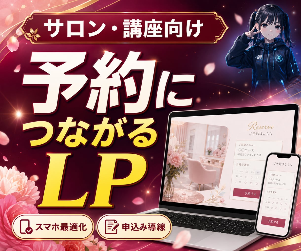 女性向けLPを15,000円で制作します 相談無料｜構成・スマホ・予約導線まで対応 イメージ1